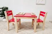 Q Toys Red Top Timber Table With 2 Matching Chairs