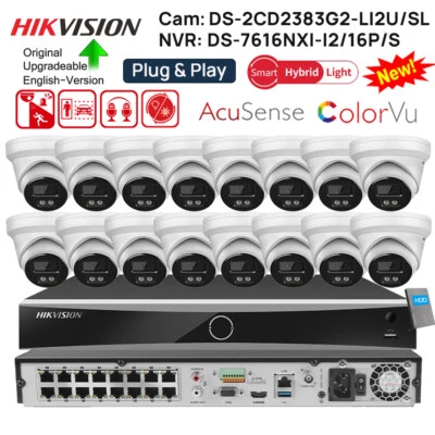 Hikvision 16CH 4K 12MP NVR ColorVu CCTV System 8MP 2-way Audio IP Camera Alarm