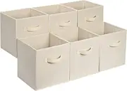 [Amazon Basics] Collapsible Fabric Storage Cube Organizer with Handles, 13in x 13in x 13in | 33.02cm x 33.02cm x 33.02cm, Beige - Pack of 6