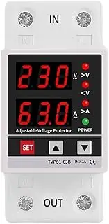 POWTAXBJGD Dual Display 40A 63A 230V DIN Rail Adjustable Digital Over Under Voltage Relay Surge Protector Limit Over Current Protection(80A)