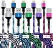 [3/6/10FT-5Pack] iPhone Charger Certified Lighting Charge Cords Phone Power Data Cable Nylon Braided Fast Charging Wire for iPhone 14 13 12 Pro Max Mini 11 XR XS X 10 8 7 6s 6 Plus SE 2020, iPad