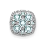 Sterling Silver Rhodium Plated Aquamarine Square Pendant Slide