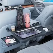 Mfancy Car Seat Table with Expandable Tray | Car Desk–Foldable Laptop Table for Steering Wheel & Backseat | Car Accessories for Eating, Work, Kids Study | Universal Fit with Cup & Phone Holder