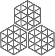 Silicone Trivets for Dishes and Pots - Heat Resistant Mats for Table Countertops, Kitchen Pot Mat, Table Decor Pads for Bowl Dish Cooking Dining Set (3 PCS, Grey)