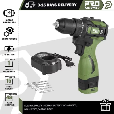 17V 55NM Brushless Electric Drill Cordless Driller Mini Driver Screwdriver Li-Io