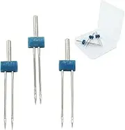 HARSKIYER 3 Pieces Twin Needle for Sewing Machine, Double Needle Twin Stretch Needles Pins Dual Needle with Plastic Box, 1 Each of 3 Sizes 2/90 3/90 4/90
