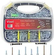 VIXEL 510 pcs Screws Assortment Kit Multiple Size Self Tapping Screws with Level Gauge for DIY Projects, Installing, Mounting Furniture and Repairs
