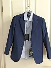 8 Boys FORMAL HUNTLEY AND SONS LINED NAVY JACKET BLUE WHITE Shirt net $49