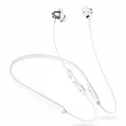 S12 Wireless bluetooth Earphone Sport Neckband Dual Battery Stereo IPX5 Waterproof Headphone with Mic WHITE COLOR