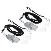 2Pcs Thickened Plastic Sports Referee Whistle with Lanyard and Mouth Grip, Grey