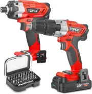 TOPEX 20V Cordless Hammer Drill Impact Driver Power Tool Combo Kit W/Screw Bits