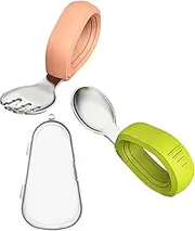 Sanwoodenz 1 Set Toddler Dinnerware Corrosion Resistant Baby Self-Feeding Spoon Fork Set Kids Training Dinnerware Excellent Green