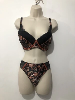 B By Ted Baker Floral Satin Balcony Bra Pant Set Bra 32E Pant UK 10
