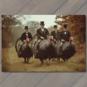 FLATCARD Top-Hatted Riders on Turkeys Vintage Woodland Path Theme Quirky Funny