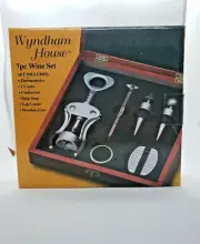WYNDHAM HOUSE 7 Pc Wine Set Thermometer - Corkscrew - Wooden Case - Foil Cutter