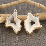Unique Real Geode Slice Druzy Gold Electroplated DIY Earring Pair Connectors
