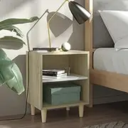 Sonoma Oak & White Nightstand 2pcs - Bed Cabinets with Solid Wood Legs, Rustic Furniture for Living Room & Bedroom, Night Storage Tables