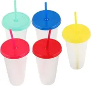 CHICAMPERA 5pcs Reusable Color Changing Clear Tumblers with Beverage Cups for Coffee Juice Easy to Clean Drinkware