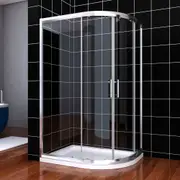 ELEGANT Silver Framed Curved Neo-Round Double Sliding Shower Enclosure 800x1000mm