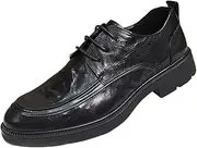 [Generic] Men Dress Shoes Casual Oxford Leather Shoes Comfortable Walking Shoes Business Office Flats Shoes，Premium Leather Lace-up Round-Toe Derby Oxfords Shoes(Black,8.5 US)