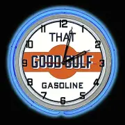 19" That Good Gulf Gasoline Gas Oil Sign Blue Double Neon Clock Man Cave