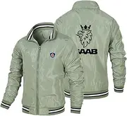 [GLLUSA] Men's Bomber Jacket Sweatshirt for SAAB Print Casual Flight Suit Long Sleeve Zip Jackets Cardigan Baseball Uniform Tops - Teen Gift