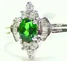 1.55CT 14K Gold Natural Tsavorite Garnet White Diamond Vintage Engagement Ring