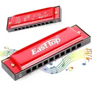 EASTTOP 10Hole Diatonic Harmonica Mouth Organ C Blues Harp harmonica with Case