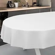 Oilcloth Tablecloth, Washable, Oilcloth, Garden Tablecloth, Outdoor, Indoor, Oval, 240 x 140 cm with Hem, White