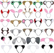 Yunsailing 28 Pieces Safari Animal Headbands with Ears, Horns, and Hoops - Jungle Theme Birthday Photo Props for Kids and Adults