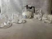 VTG NOS Nestle Nescafe World Map Etched Glass Coffee Carafe 4 Mugs Sugar Creamer