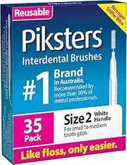 Piksters Interdental Brushes, Size 2, Interdental Tooth Brush for Small & Medium Gaps, Gum Soft Bristles for Plaque Removal, Safe for Braces (35 pk)