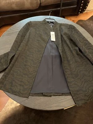 NWT Eileen Fisher Black Silk Blend Jacquard Wave High Collar Jacket Sz PM $498