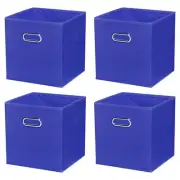 4Pcs 11"x11"x11" Foldable Storage Cube Bins Storage Organizer Bins Dark Blue