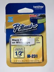 Brother M-231 Black on White P-Touch Adhesive Label Tape, GENUINE