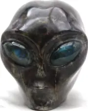 XL Amazing Chinese BLOODSTONE Sculpture ALIEN HEAD with LABRADORITE Gem Eyes
