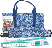 American Mahjong Set 166 White Tiles 4 Racks w/ Pushers Blue Paisley Bag