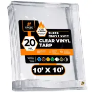 10' x 10' Heavy Duty Fire Retardant 20 Mil Clear PVC Vinyl Tarp