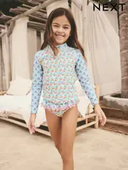 Blue Floral Print Long Sleeve Rash Vest Set (3-16yrs) (AB7016) | $39 - $50