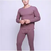 [PRMDDP] Men's Thermal Underwear Set， Crew Neck Warm Base Layer Top & Bottom Lightweight for Workout Skiing Running Hiking (Color : Fuchsia, Size : Large)