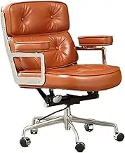 Classic Mid Back PU Leather Desk Chair, Office Task Chair with Armrests, Adjustable Chair with Wheels Desk Task Chair(Orange)
