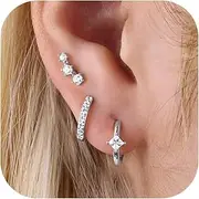 [Milacolato] 3 Pairs Sterling Silver Stud Hoop Earrings for Women Dainty 14k Gold Earrings 925 Sterling Silver Cartilage Earrings Stud Earring Huggie Earrings Set for Multiple Piercing