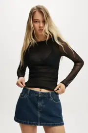 [Cotton On Women] Cotton On Women - Ashley Mesh Long Sleeve Top - Black XS BLACK