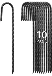 12 Inch Rebar Stakes Heavy Duty, 10 Pack J-Shaped Tent Stakes