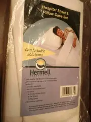 Standard 3 Pc Hospital Bed Sheet Set White Fitted Top Flat Sheet Pillow Case NEW
