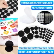 Hook & Loop Sticky Self Adhesive Round Dots 10,15,20,30,50mm Clear, Black, White
