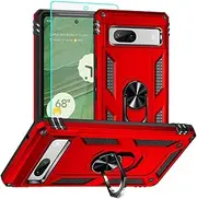 for Pixel 7a Case, Google Pixel 7A Phone Case with HD Screen Protector, [Military Grade 16ft. Drop Tested] Ring Shockproof Protective Phone Case for Google Pixel 7a,Red