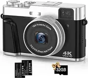 Digital Camera,Oiadek 4K 48MP AutoFocus Vlogging Camera with 32GB Memory Card 16X Digital Zoom,2.8 Inch Compact Camera with Rotating Dashboard and Viewfinder for Teenagers Beginners/Adults
