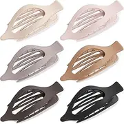 Oeusnael 6 PCS Large Flat Hair Clips for Women Girls, French Concord Lay Down Claw Clips for Thick Thin Hair, Comfortable Curved Flat Clips, Matte Non-slip Strong Hold Hair Accessories, Neutral Colors