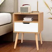 ALFORDSON Bedside Table Wooden Nightstand Cabinet 40 x 40 x 56.5cm Scandinavian Design 2-Drawer Storage Organiser Handle-Free Bedroom Living Room Sofa Side Table in White Colour
